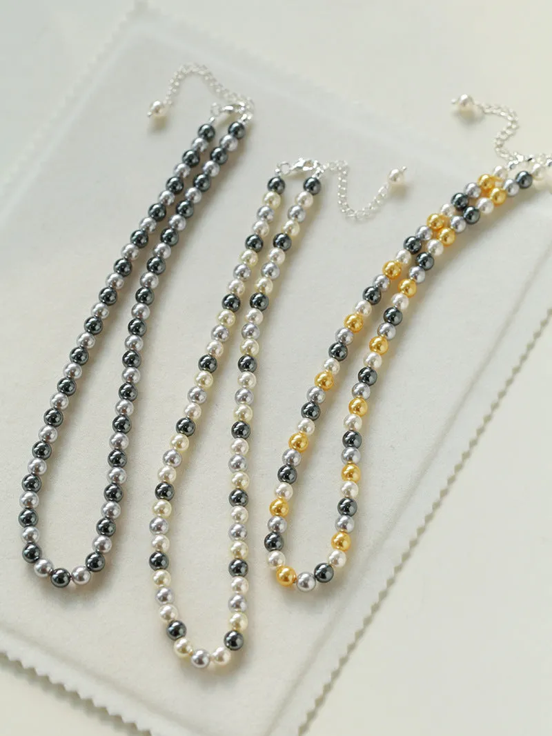 6mm Black Grey White Pearl Necklace