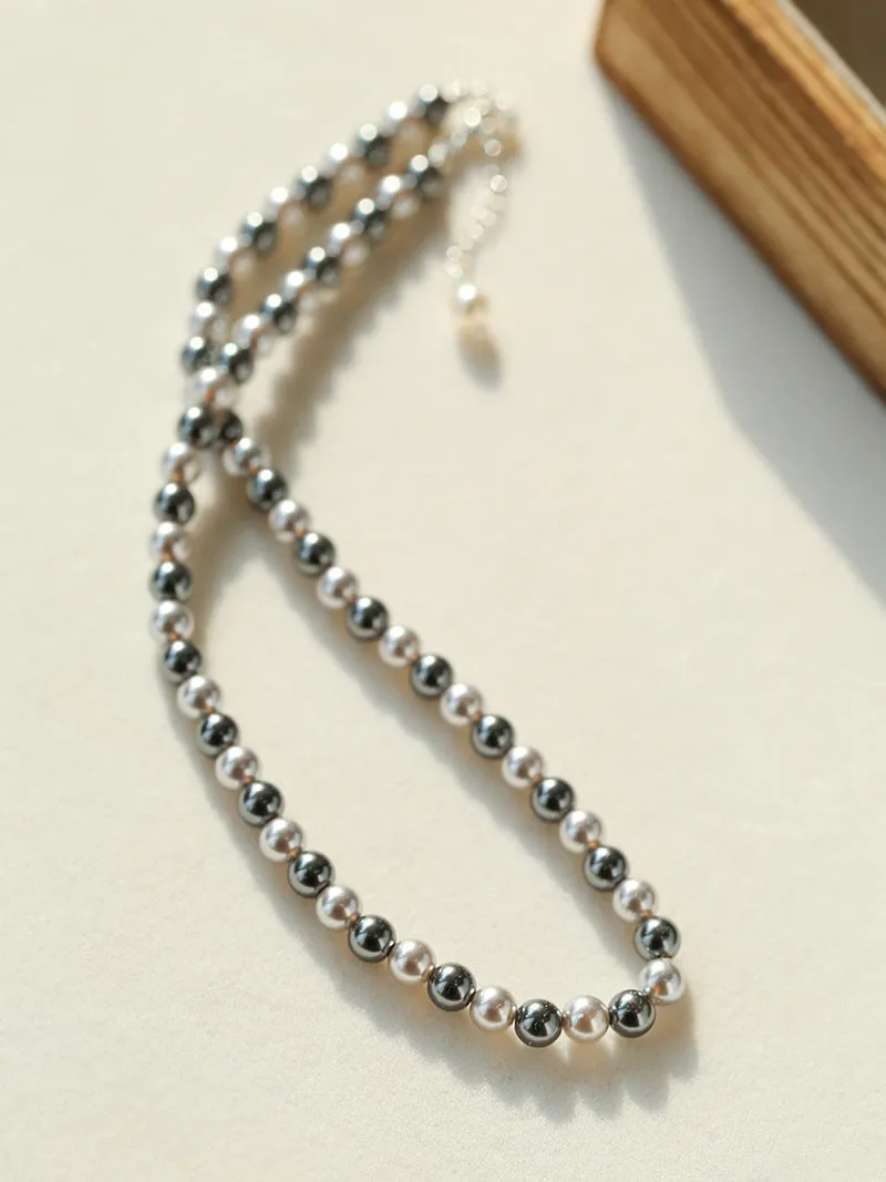 6mm Black Grey White Pearl Necklace