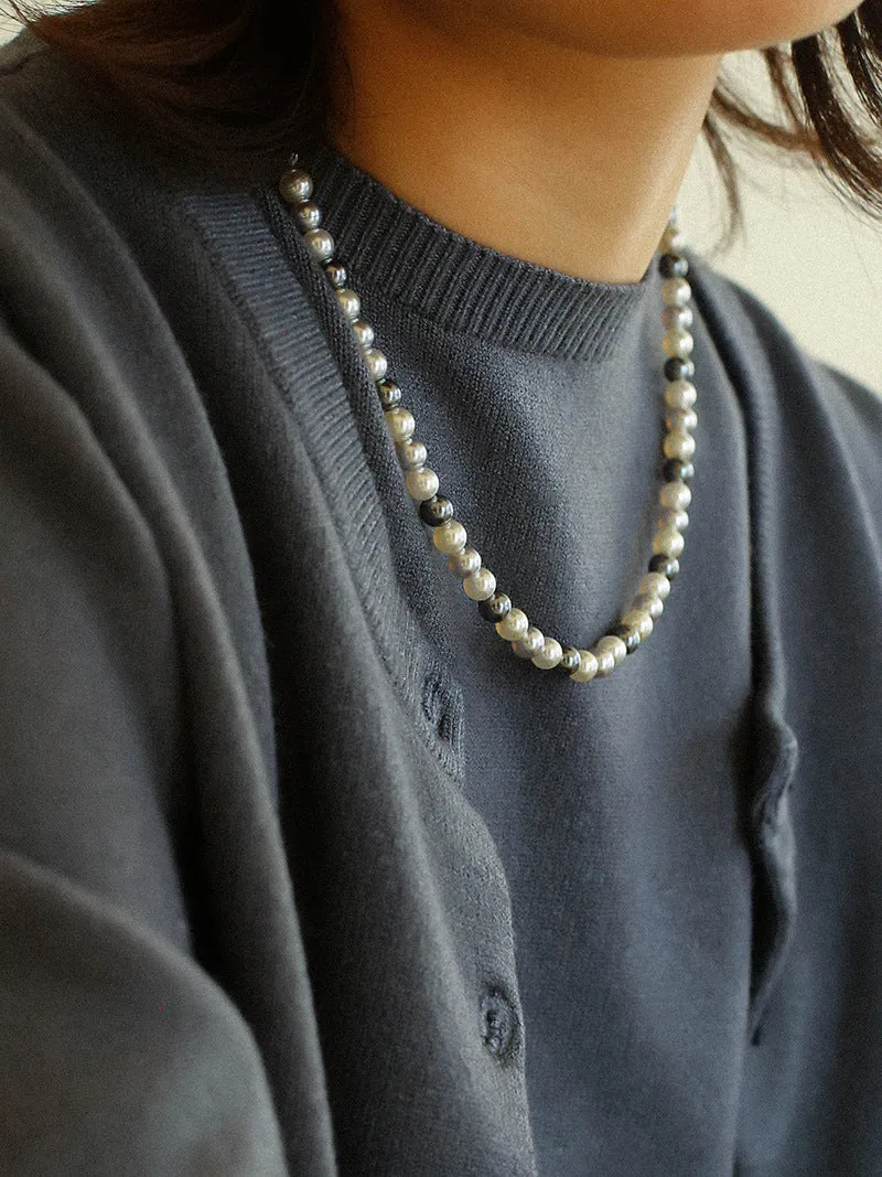 6mm Black Grey White Pearl Necklace