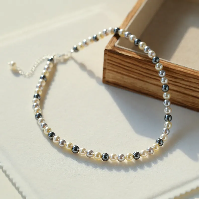 6mm Black Grey White Pearl Necklace