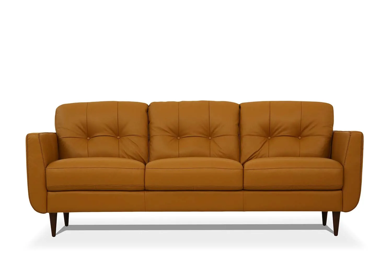 83 Camel Leather And Black Sofa