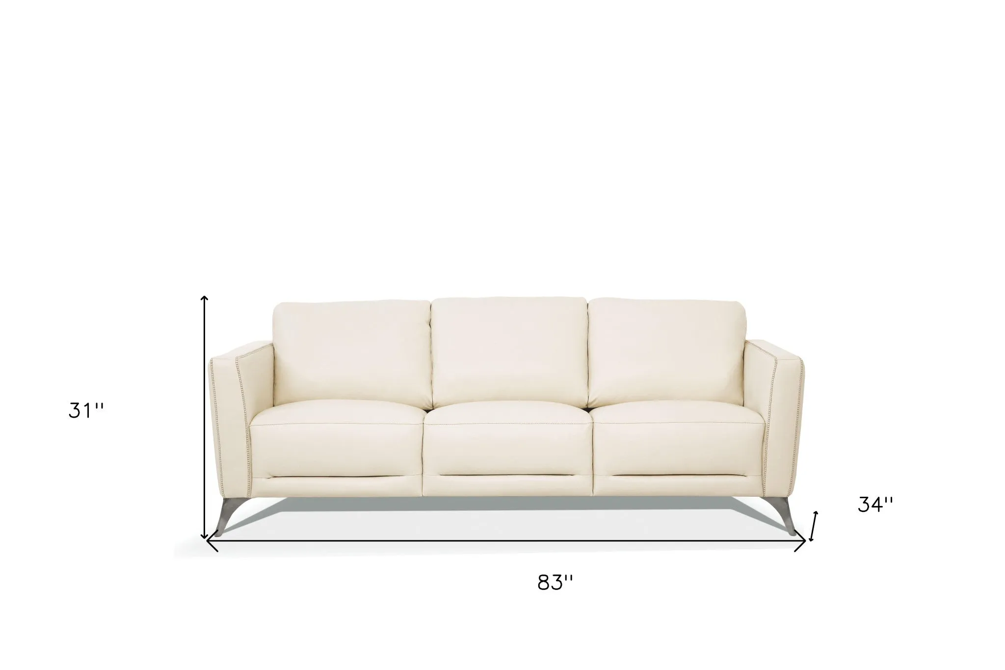 83 Cream Leather And Black Sofa