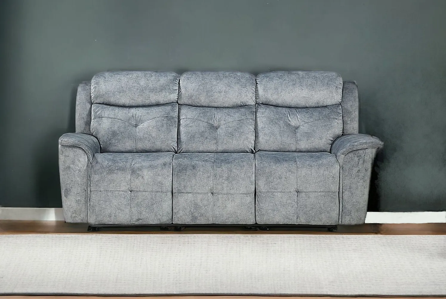 83 Gray And Black Velvet Reclining Sofa