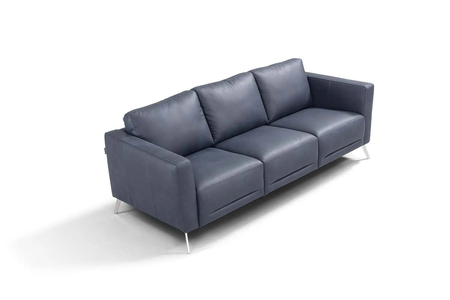 85 Blue Leather And Black Sofa