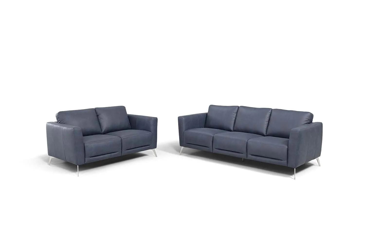 85 Blue Leather And Black Sofa