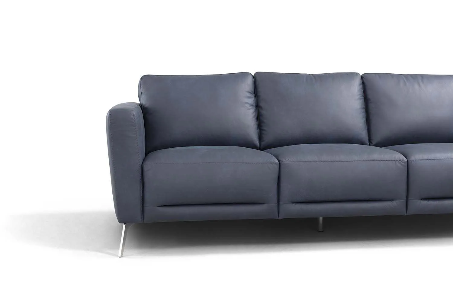 85 Blue Leather And Black Sofa