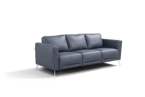 85 Blue Leather And Black Sofa