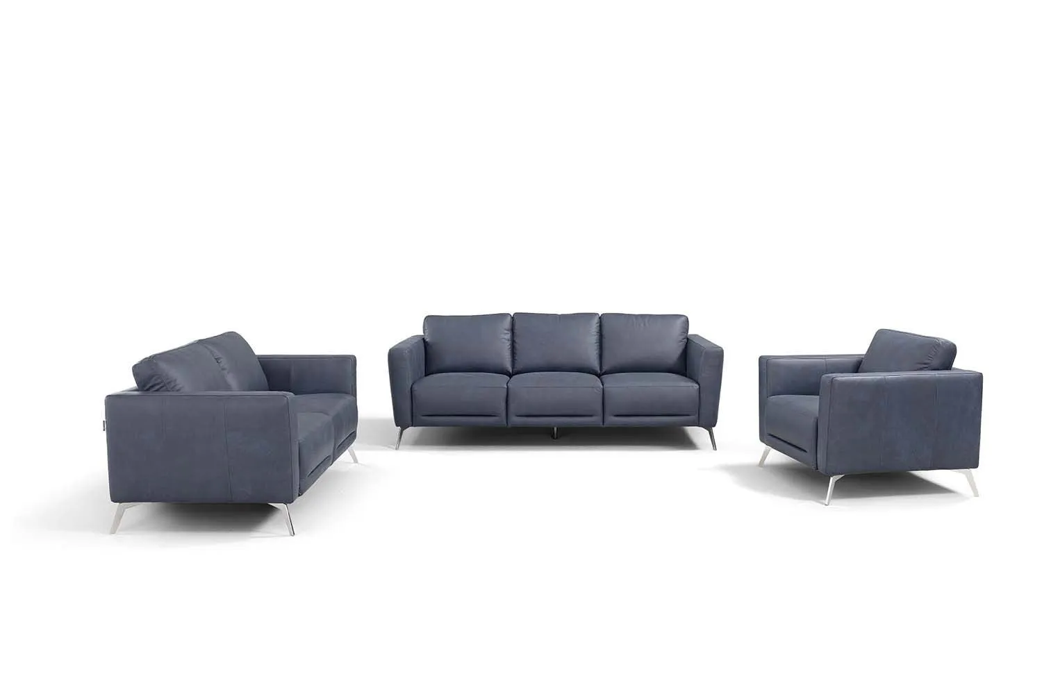 85 Blue Leather And Black Sofa