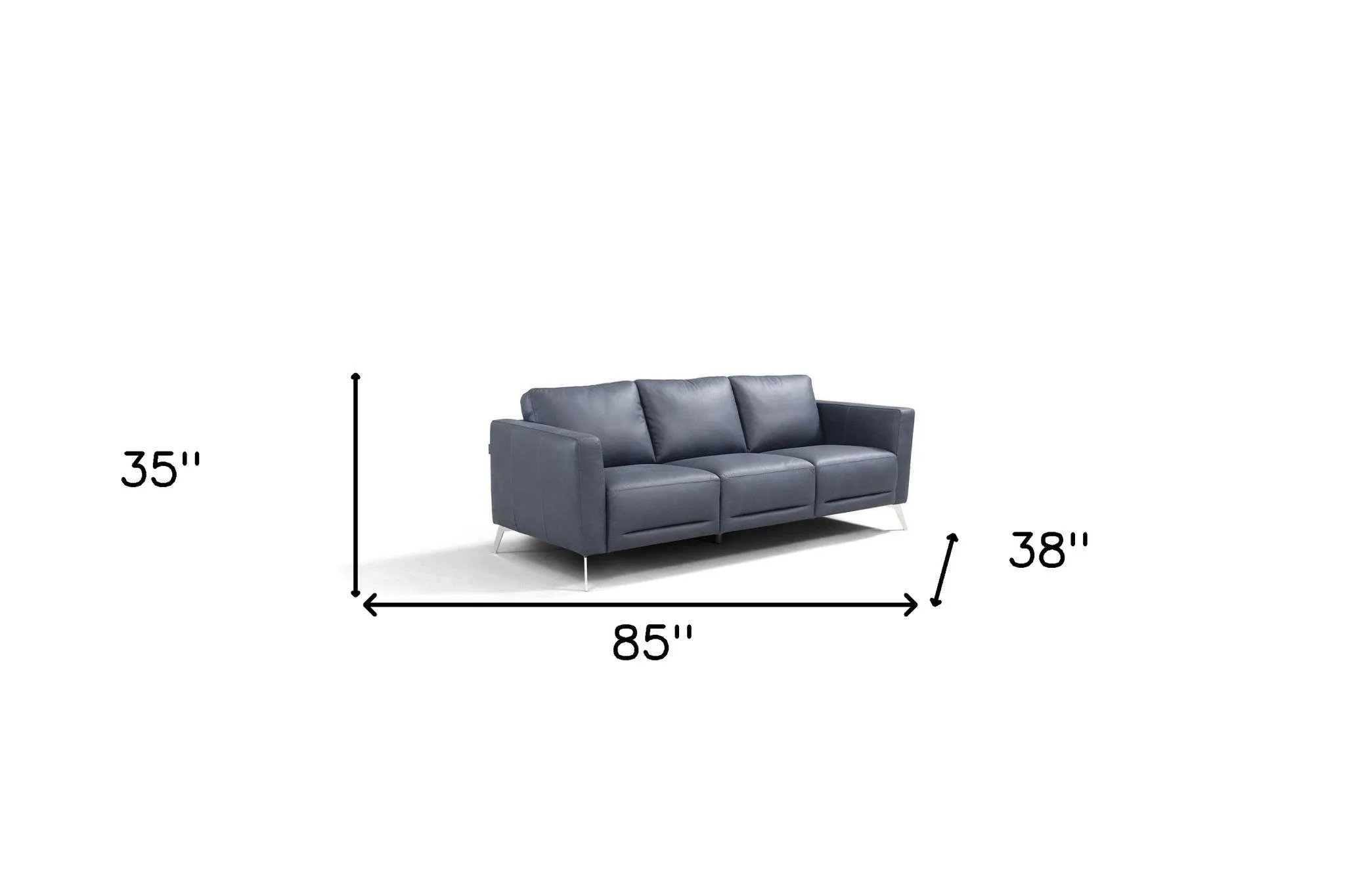 85 Blue Leather And Black Sofa