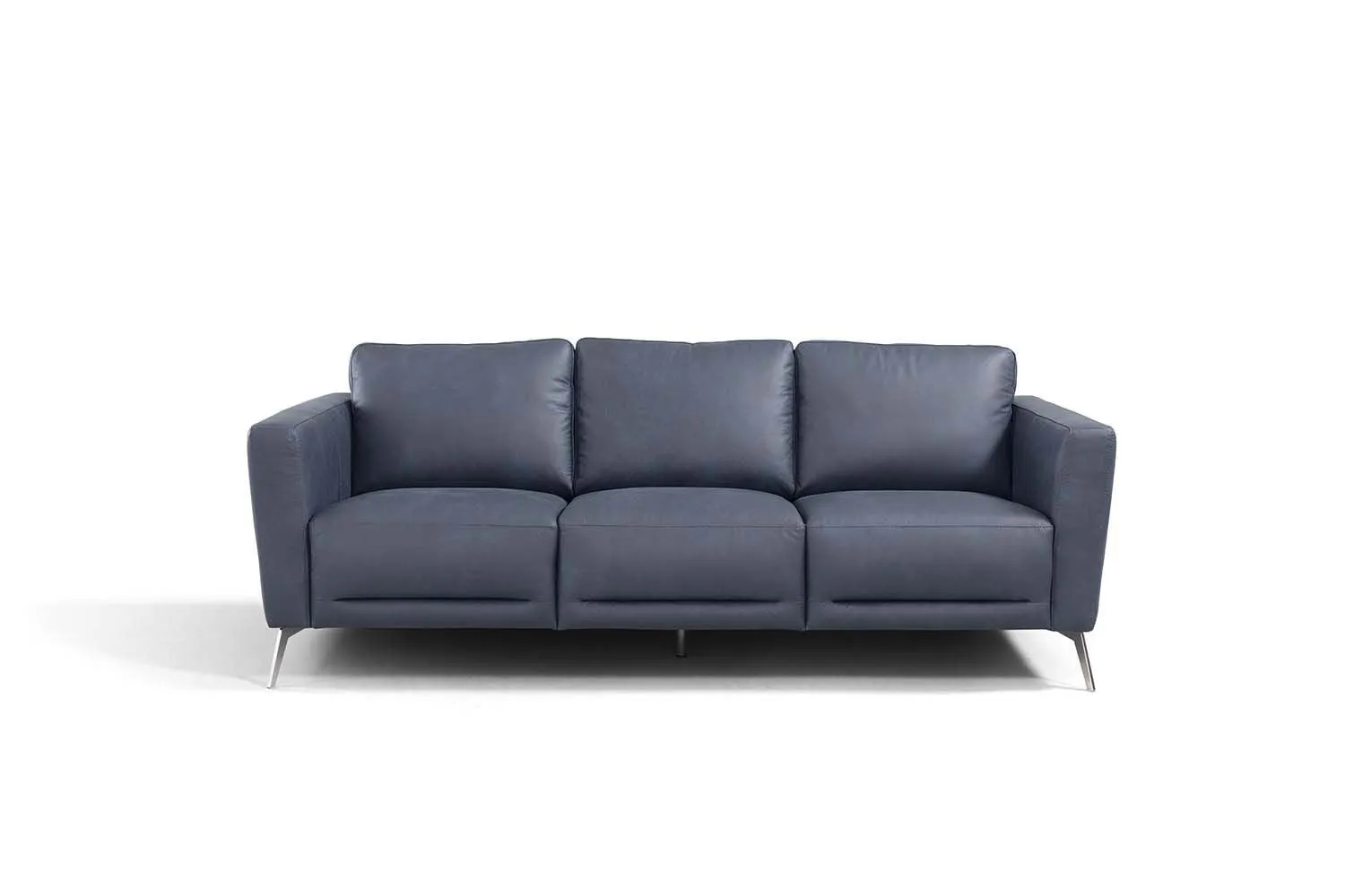 85 Blue Leather And Black Sofa