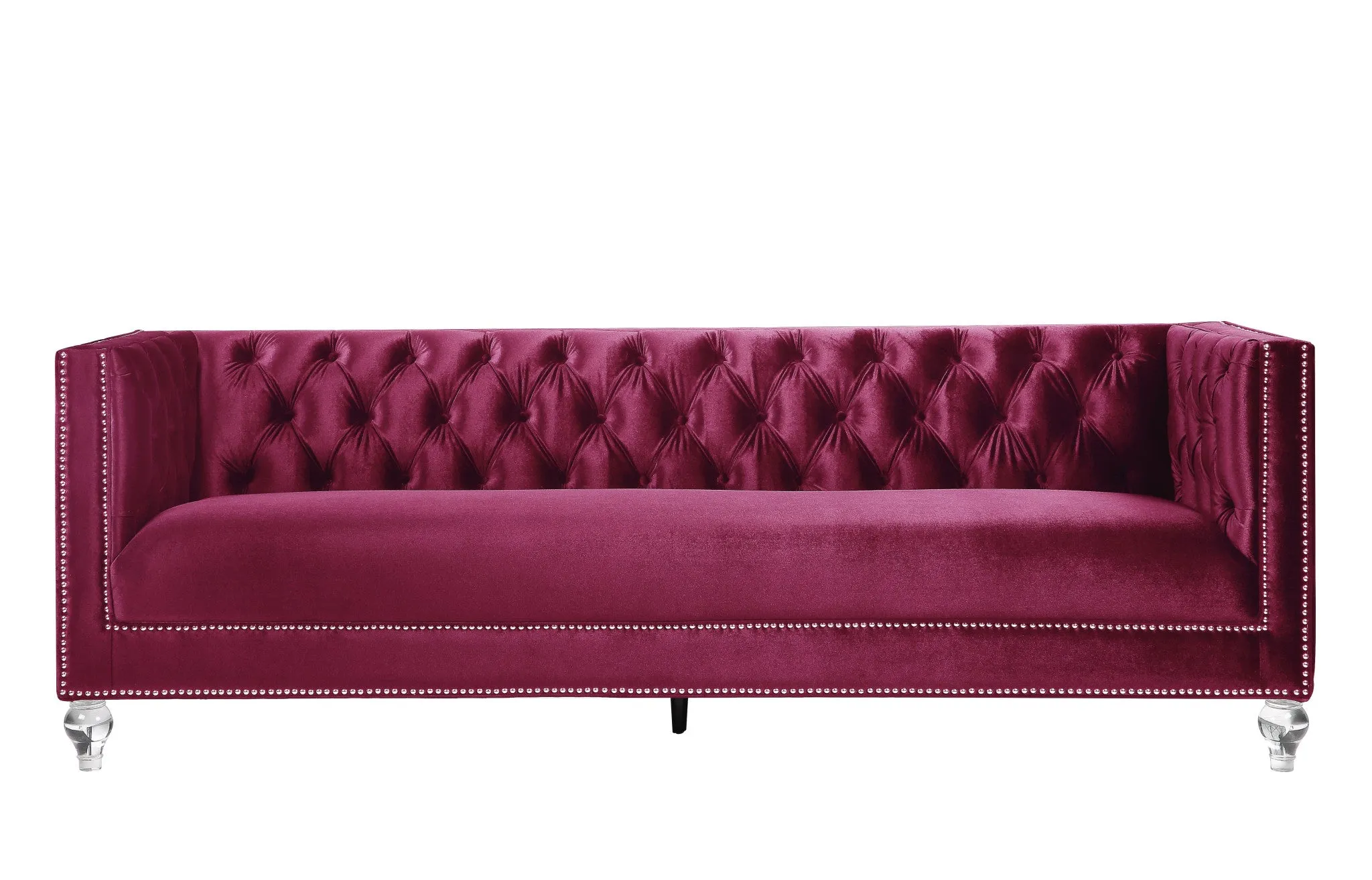 89 Burgundy And Black Velvet Sofa And Toss Pillows