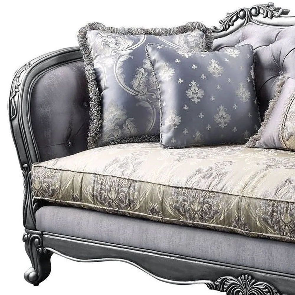 89 Fabric Imitation silk And Platinum Sofa With Five Toss Pillows