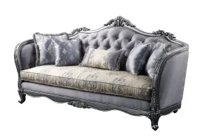 89 Fabric Imitation silk And Platinum Sofa With Five Toss Pillows