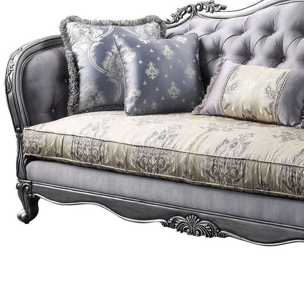 89 Fabric Imitation silk And Platinum Sofa With Five Toss Pillows