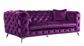 90 Purple And Silver Velvet Sofa