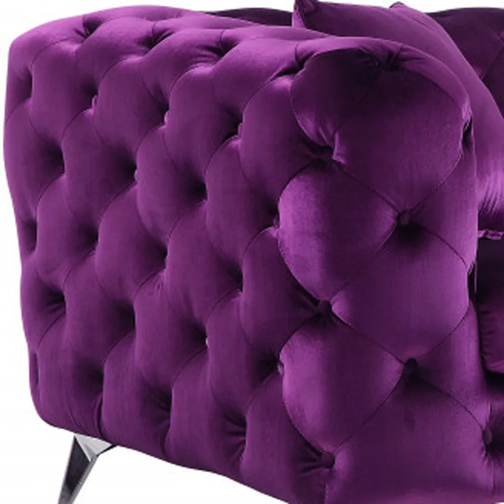 90 Purple And Silver Velvet Sofa