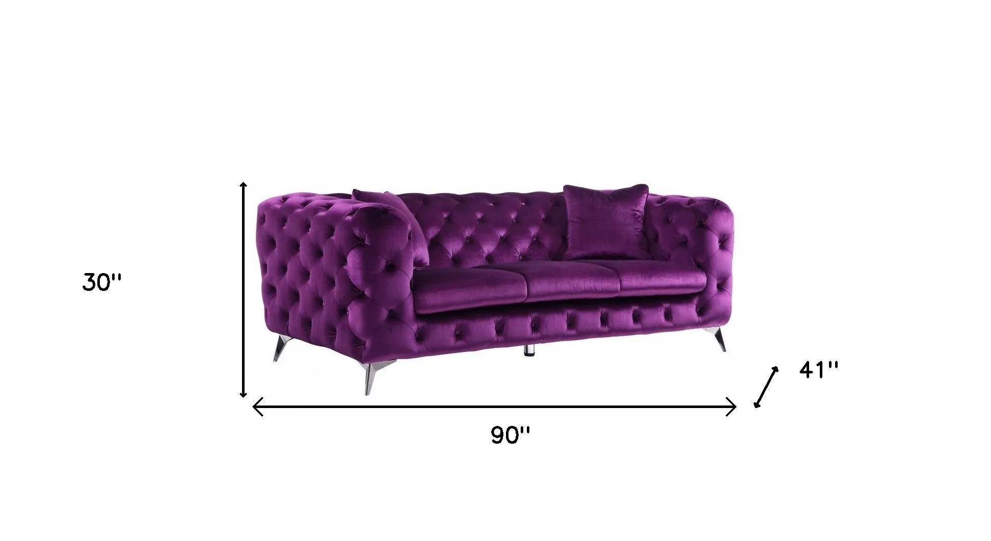 90 Purple And Silver Velvet Sofa