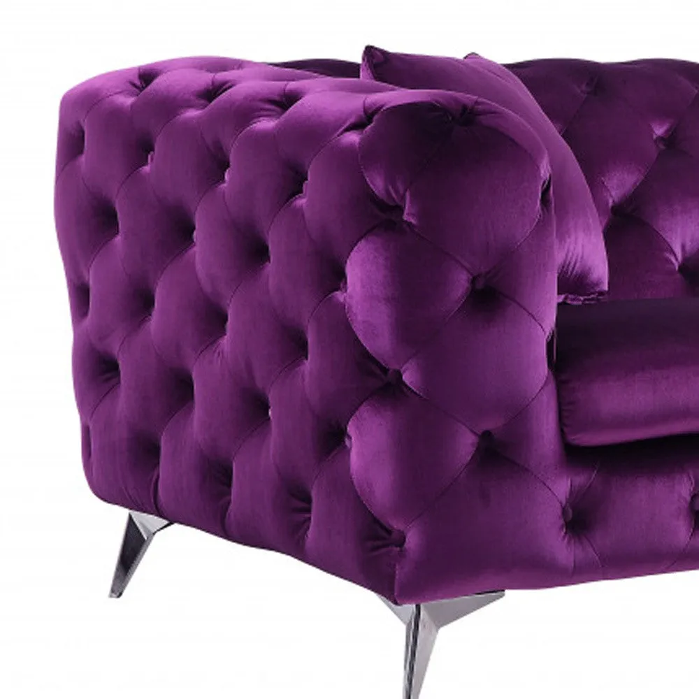 90 Purple And Silver Velvet Sofa