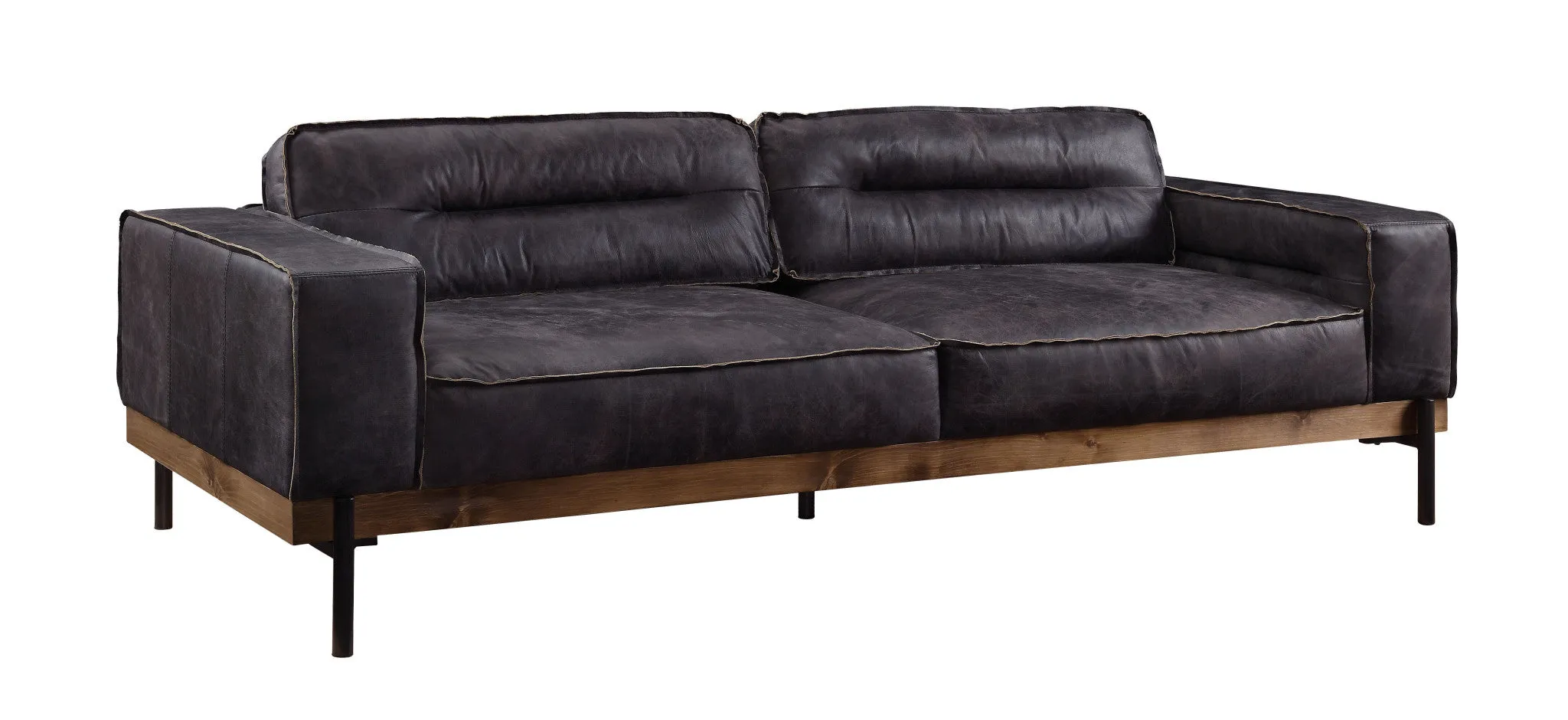 96 Antique Ebony Black Top Grain Leather Sofa