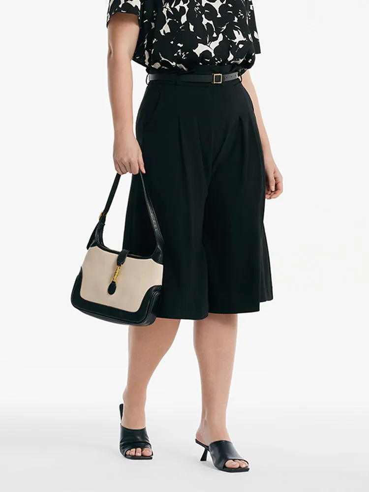 Acetate Mid-Calf Women Culottes With Leather Belt