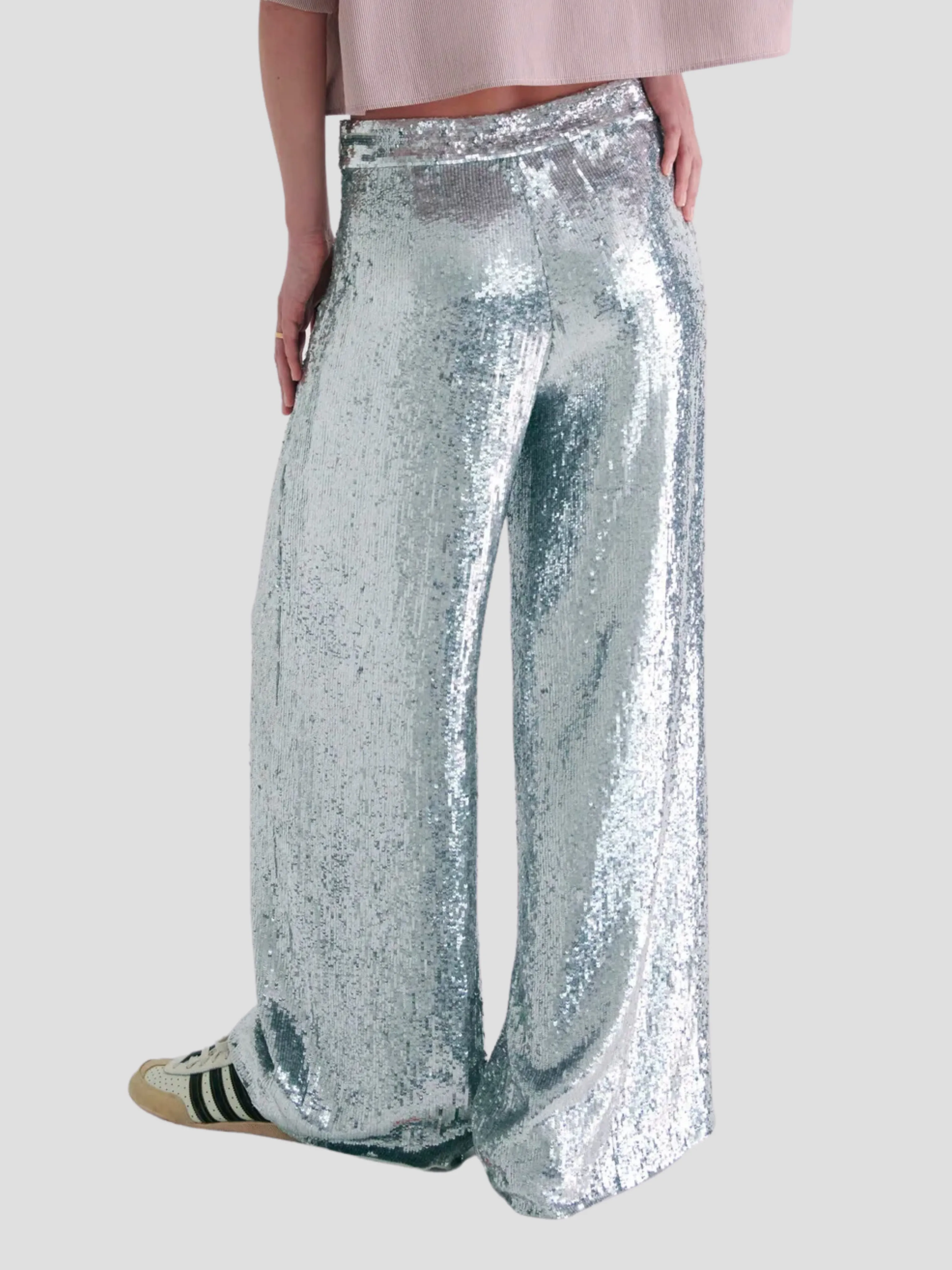 Adieu Silver Silk Sequin Straight Pant