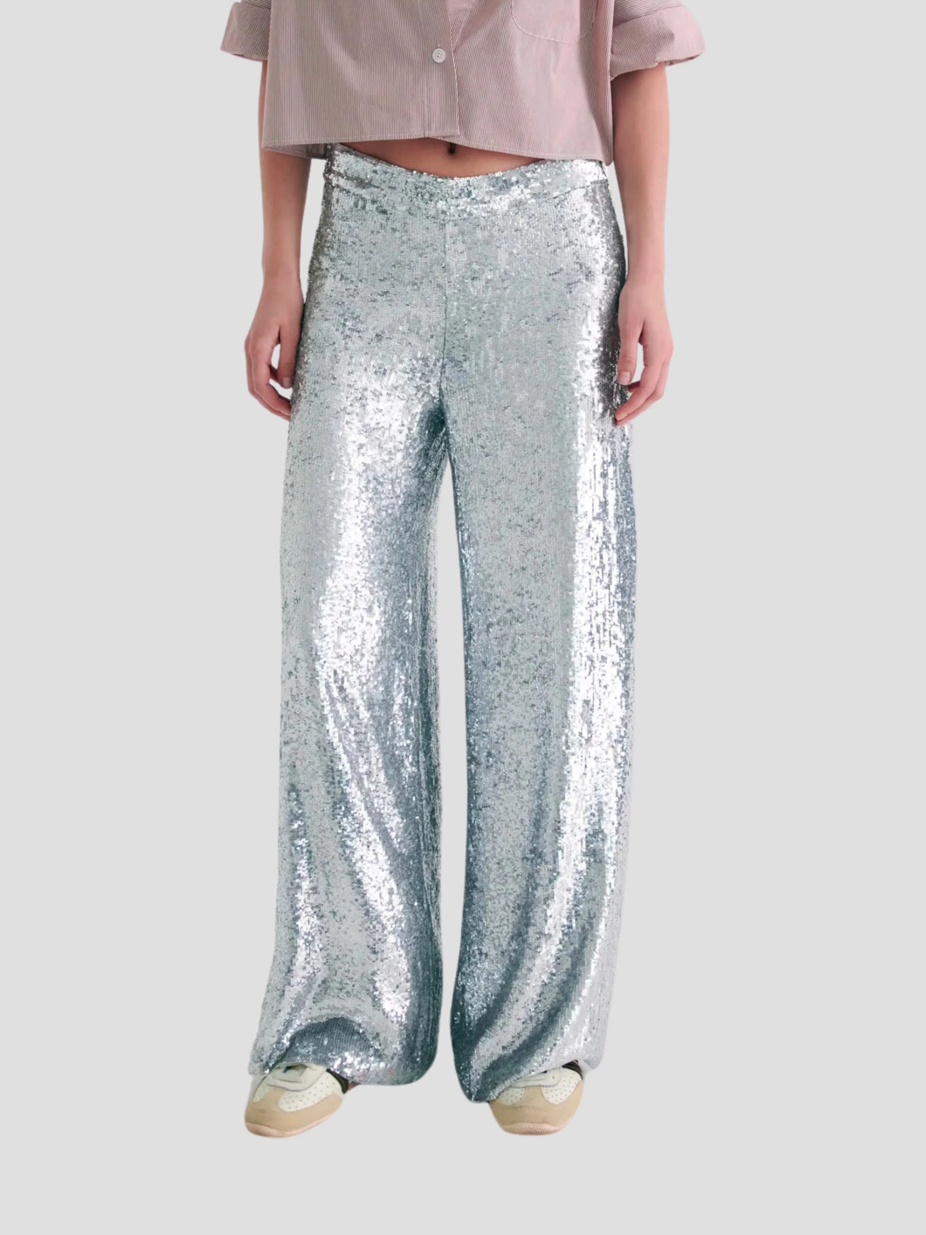 Adieu Silver Silk Sequin Straight Pant