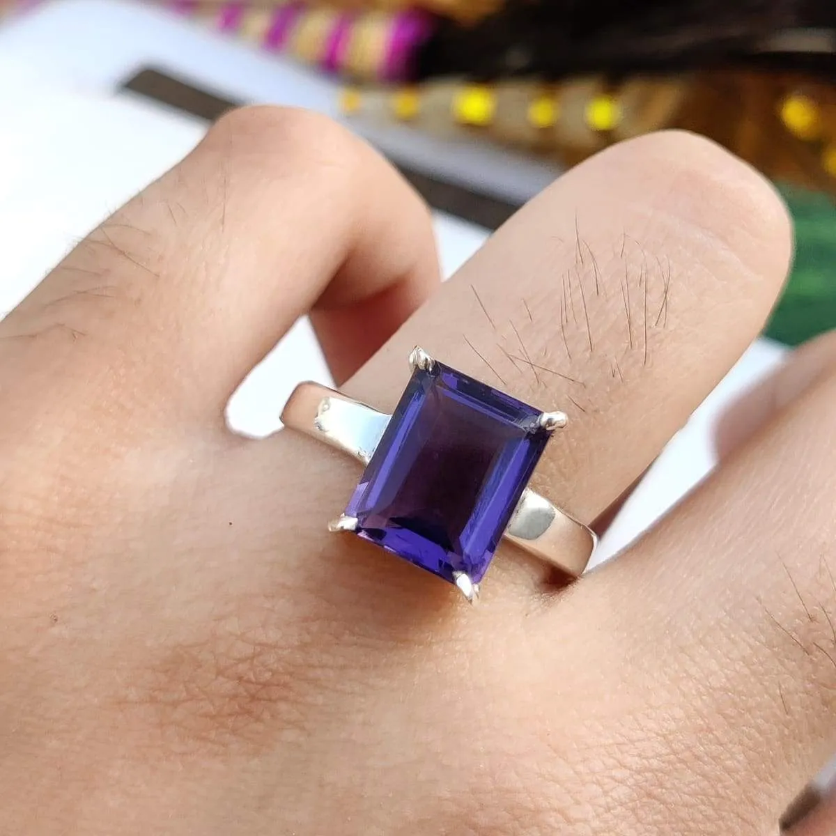 Amethyst prong set ring, 925 sterling silver ring, wedding ring, Amethyst ring, Faceted Amethyst silver ring, gift for her, February Birthstone Ring