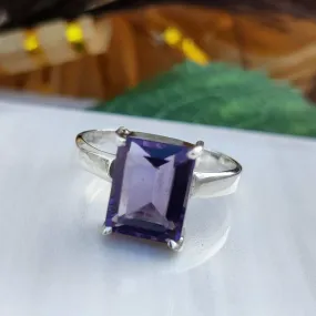 Amethyst prong set ring, 925 sterling silver ring, wedding ring, Amethyst ring, Faceted Amethyst silver ring, gift for her, February Birthstone Ring