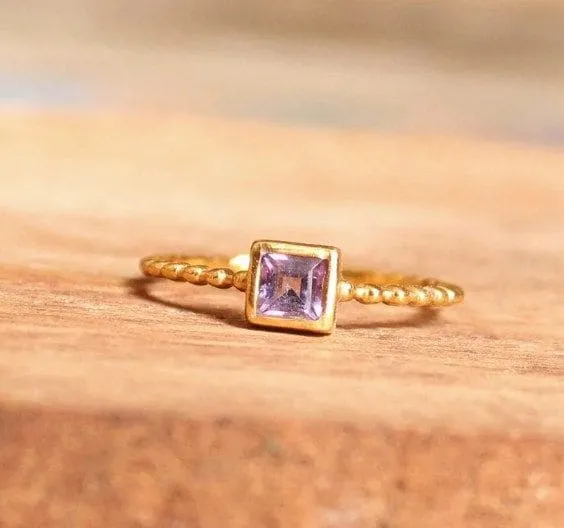 Amethyst Square Cut 925 Sterling Silver Handmade Ring