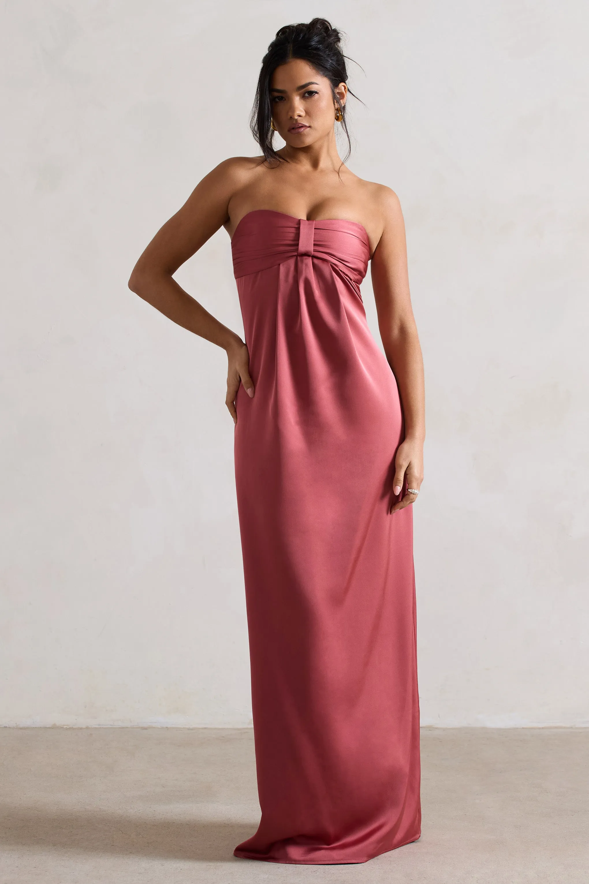 April | Rose Pink Satin Sweetheart Maxi Dress