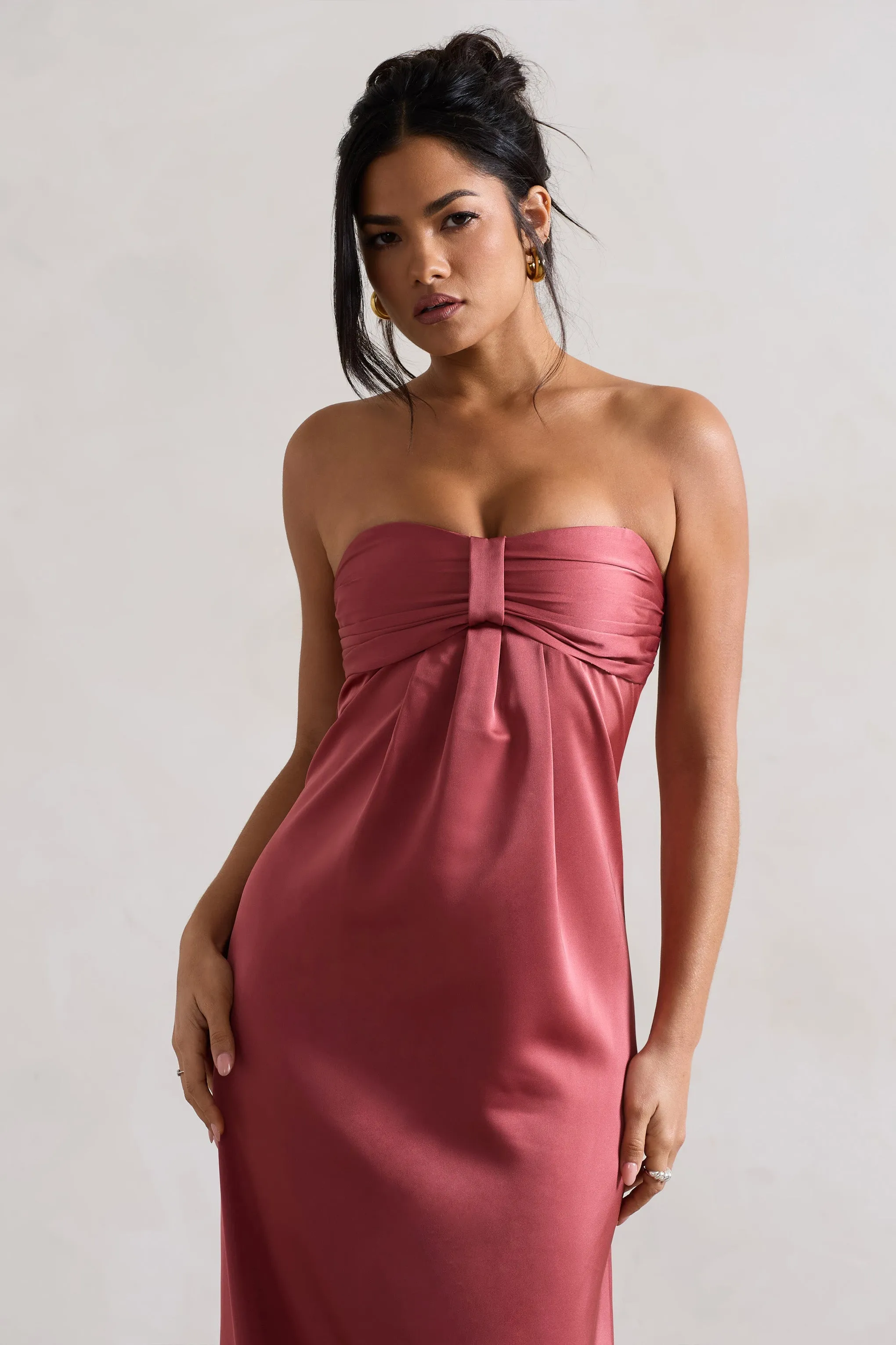 April | Rose Pink Satin Sweetheart Maxi Dress