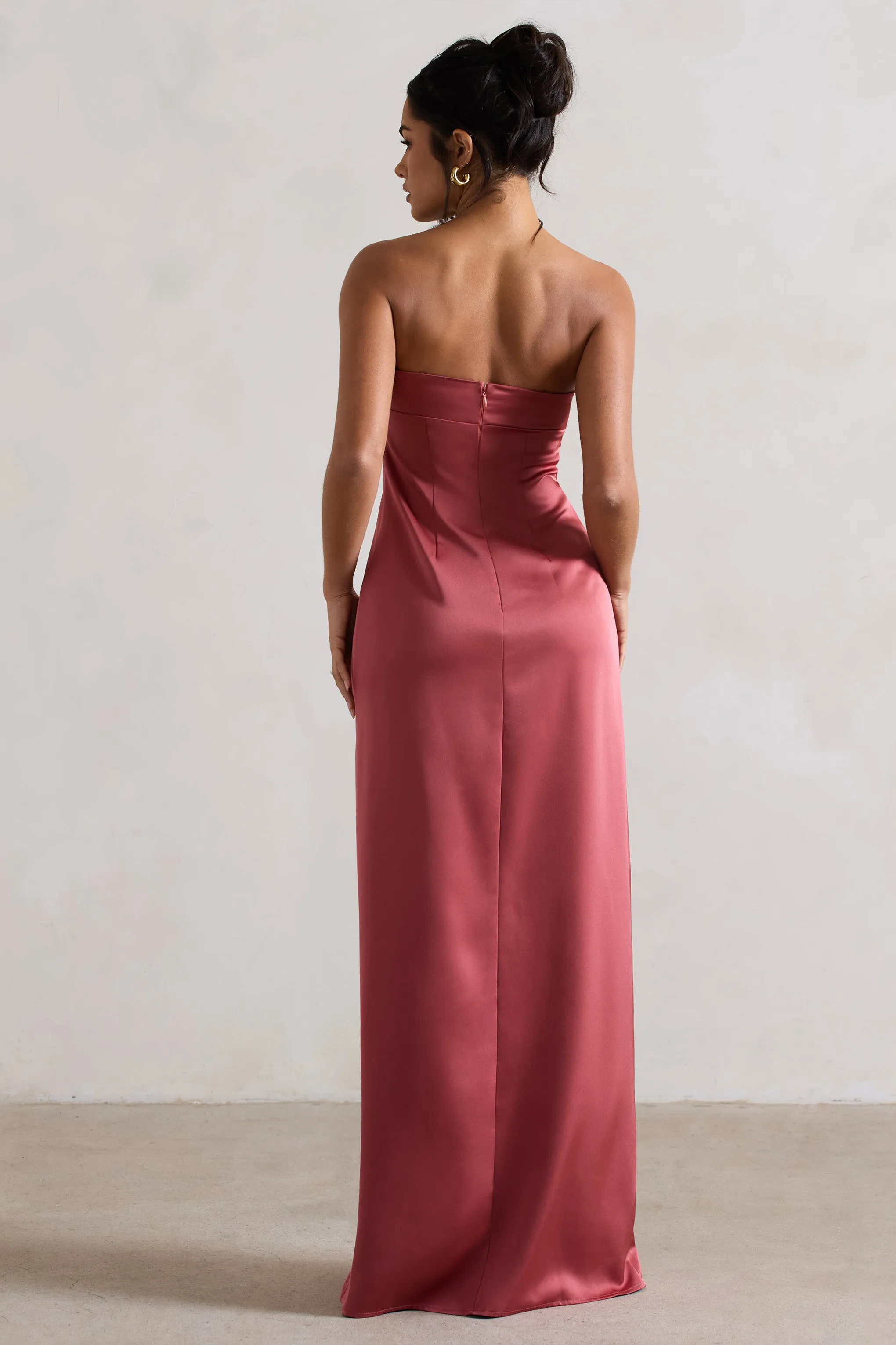 April | Rose Pink Satin Sweetheart Maxi Dress