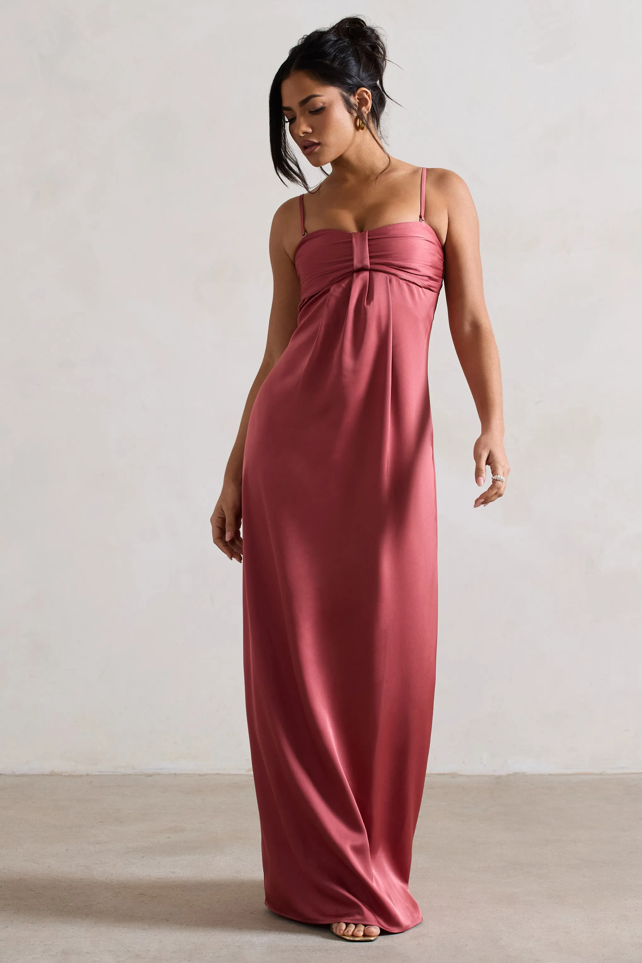 April | Rose Pink Satin Sweetheart Maxi Dress