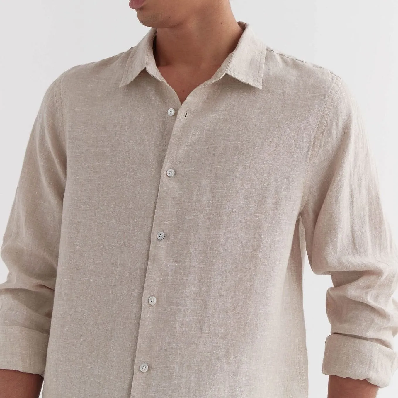 Assembly Label Casual Long Sleeve Linen Shirt - Oat