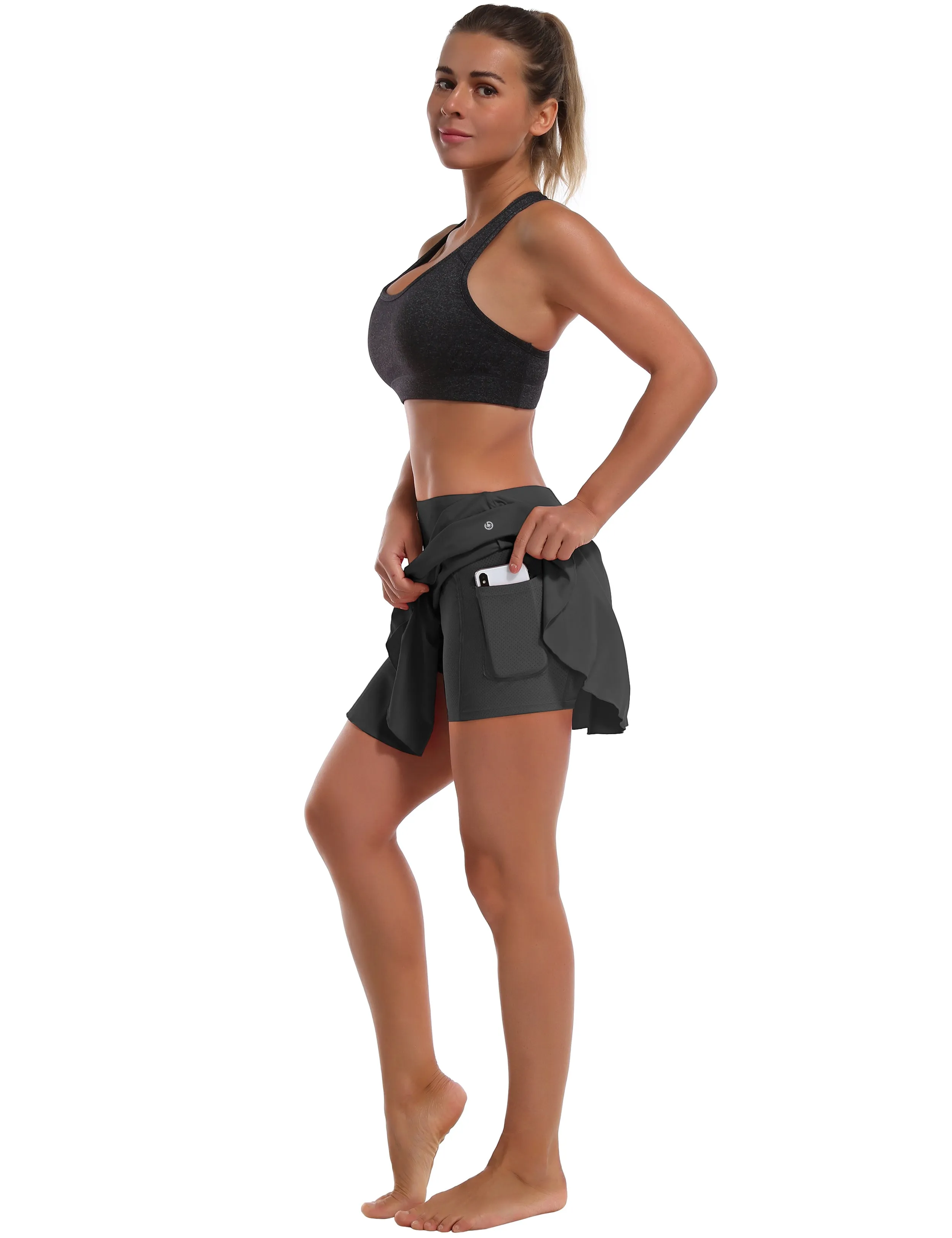 Athletic Tennis Golf Pleated Skort with Pocket Shorts shadowcharcoal