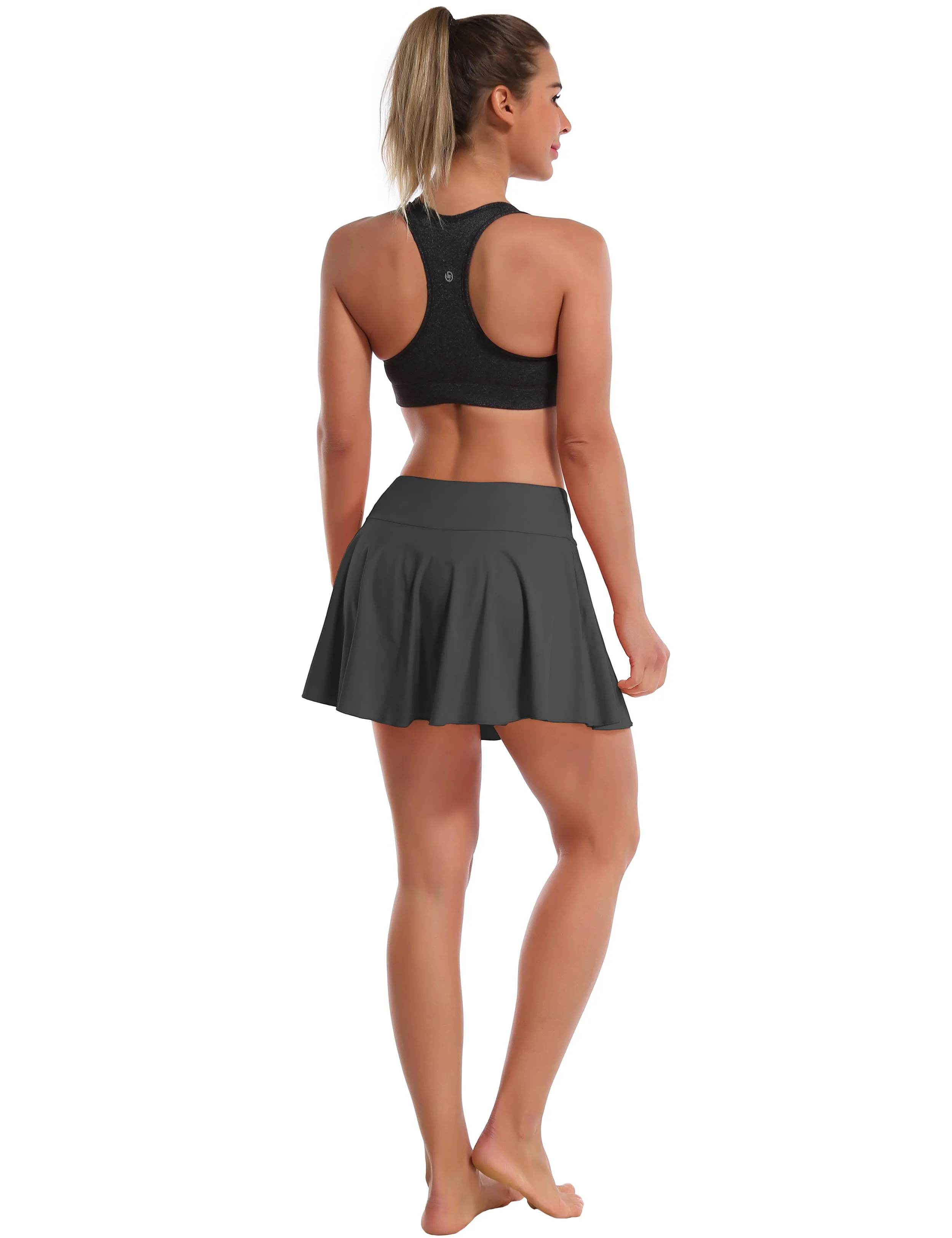 Athletic Tennis Golf Pleated Skort with Pocket Shorts shadowcharcoal