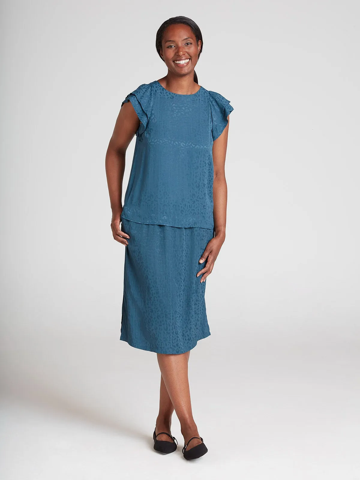 Aylin Lenzing™ EcoVero™ Frill Top - Slate Blue