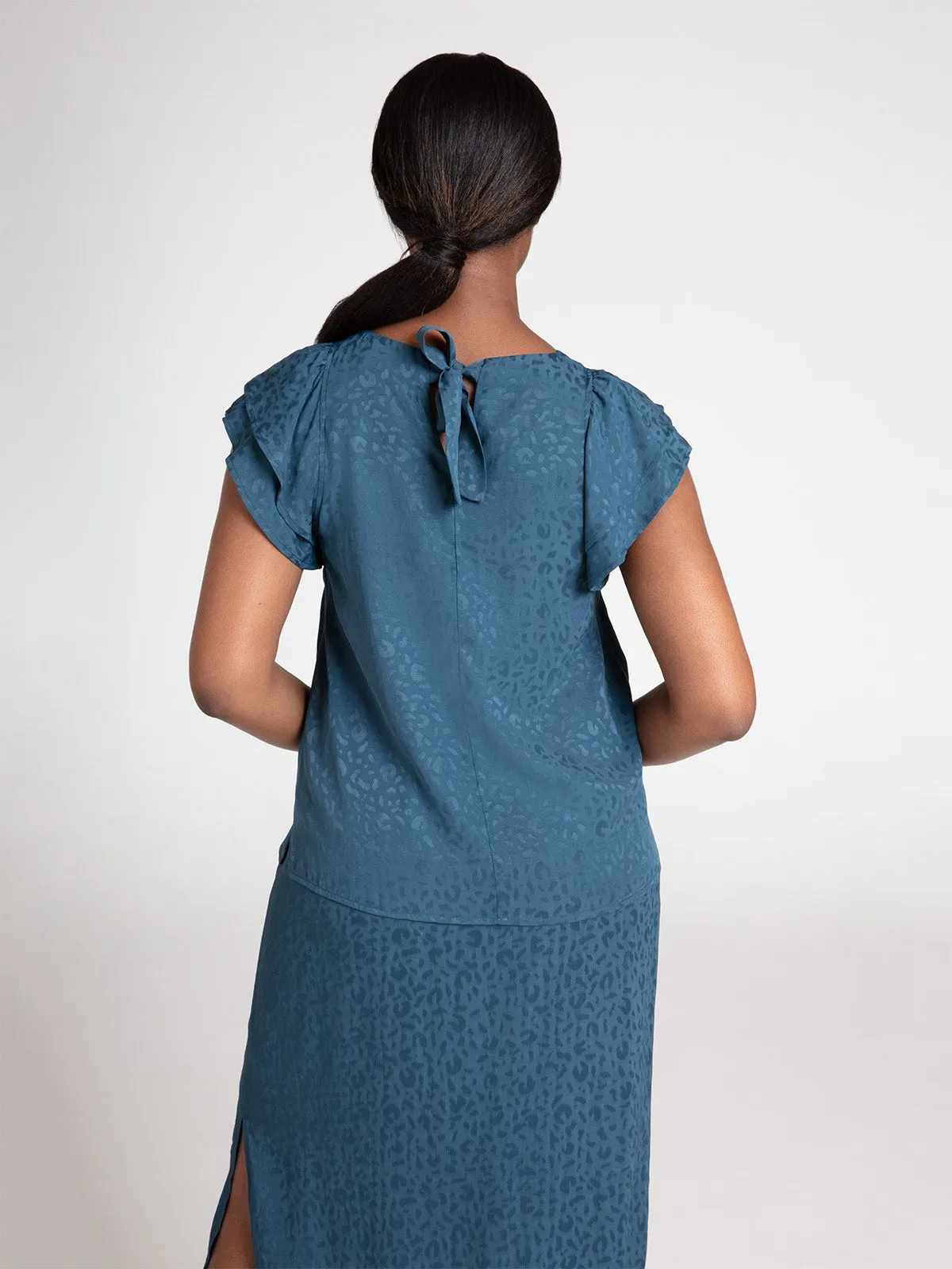 Aylin Lenzing™ EcoVero™ Frill Top - Slate Blue