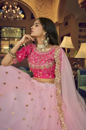 Baby Pink Soft Net Designer Lehenga Choli - Rent