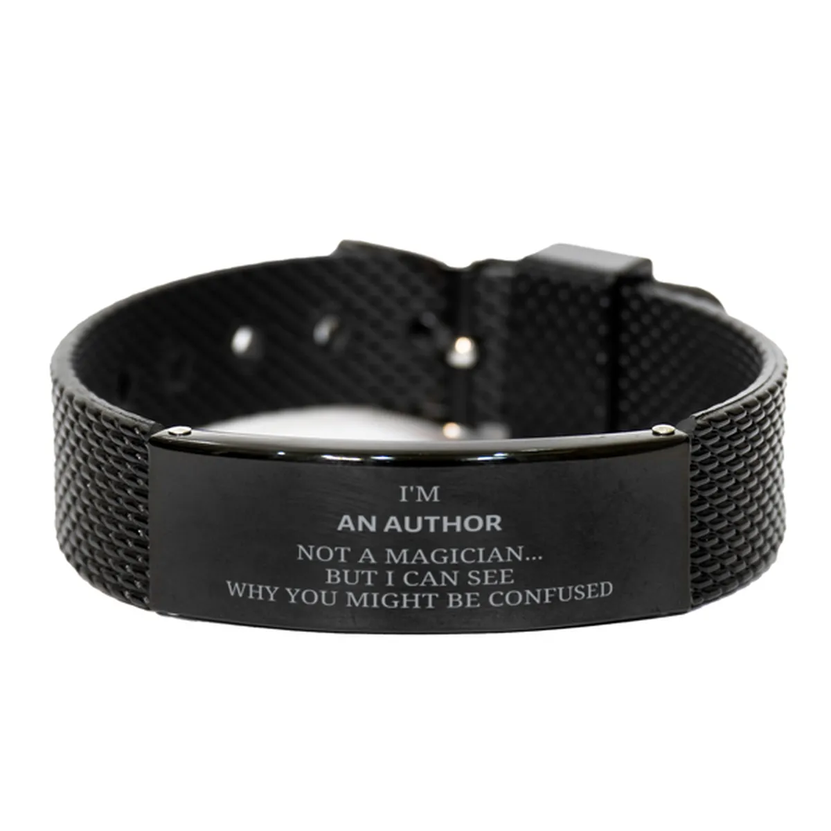 Badass Author Gifts, I'm Author not a magician, Sarcastic Black Shark Mesh Bracelet for Author Birthday Christmas for  Men, Women, Friends, Coworkers