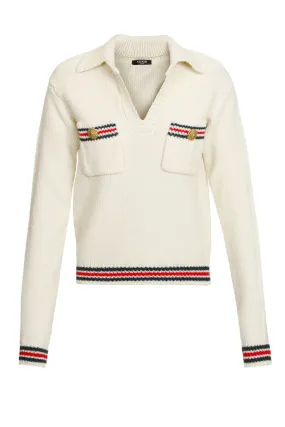 Balmain Longsleeve Polo Knit - Cream/ Green/ Red