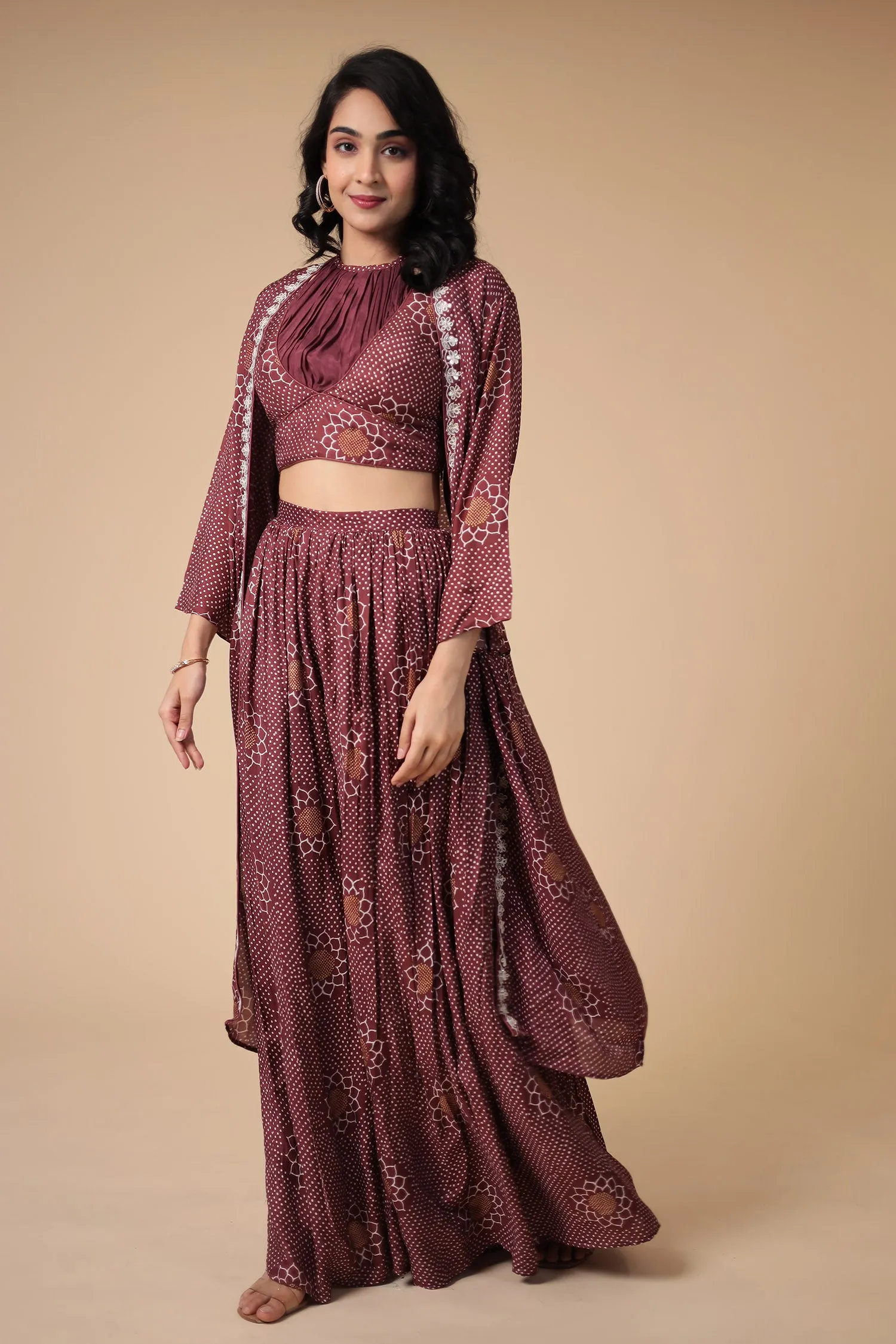 Bandhej Silk Blend Indowestern with Embroidered work