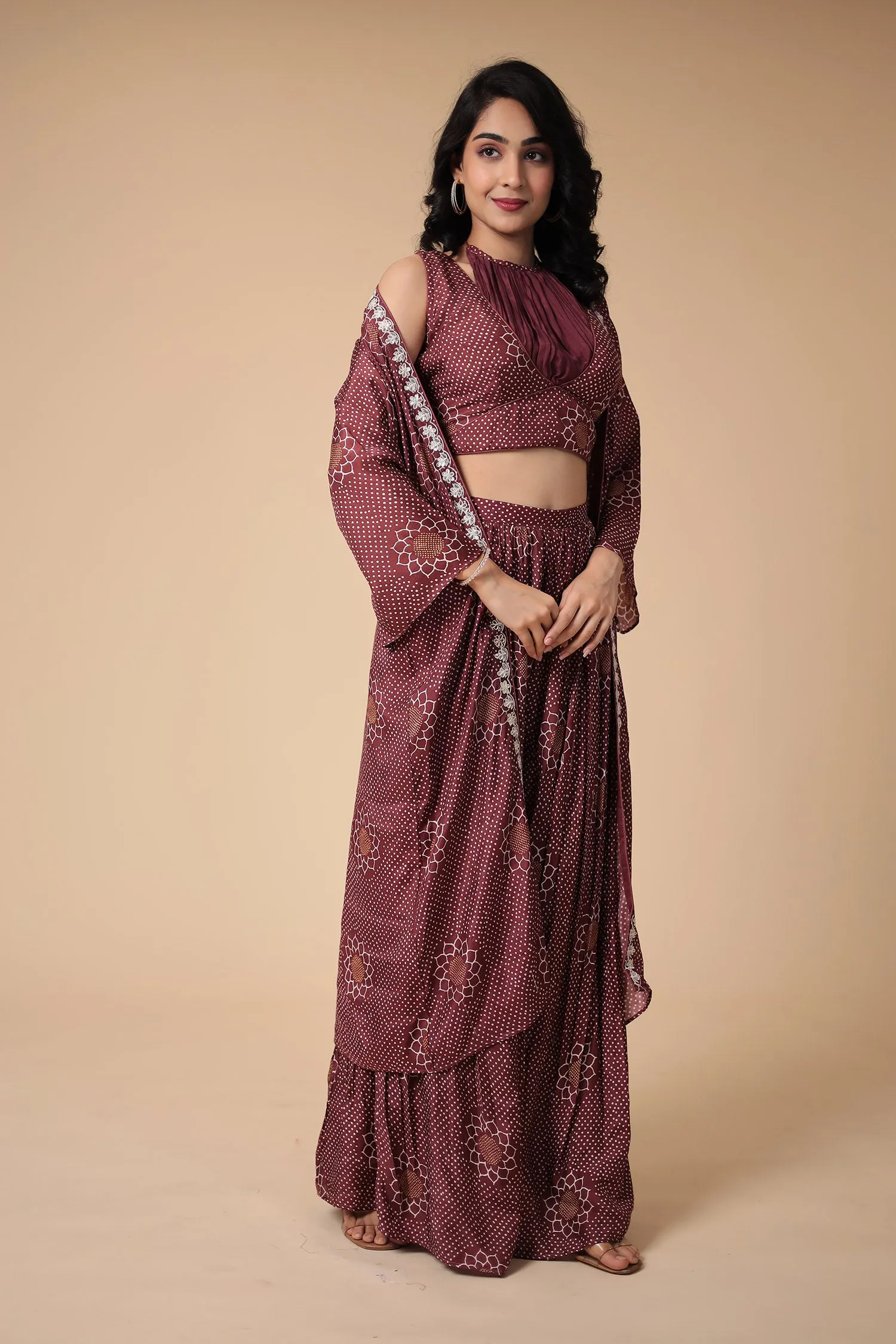 Bandhej Silk Blend Indowestern with Embroidered work