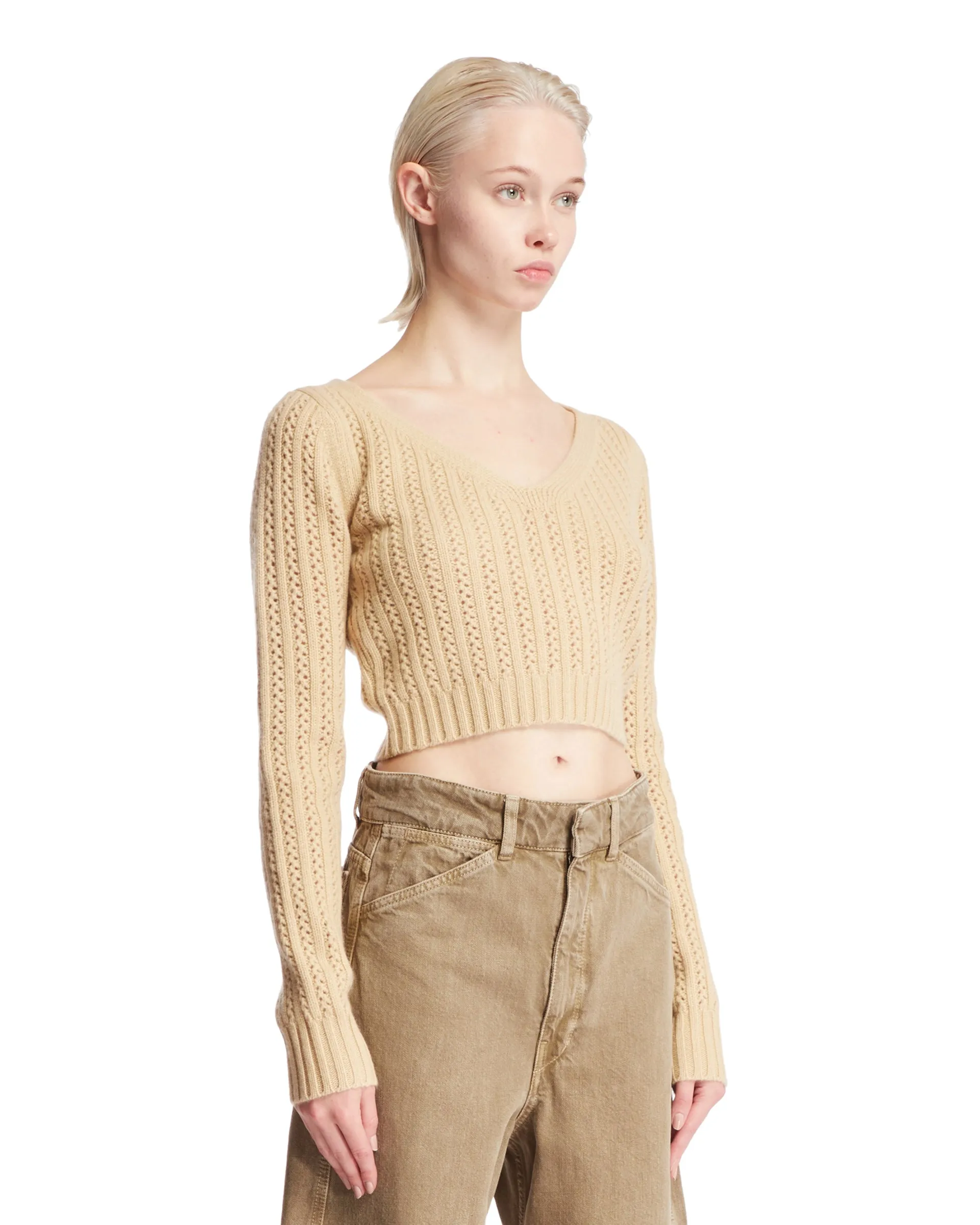 Beige Cashmere Cropped Sweater