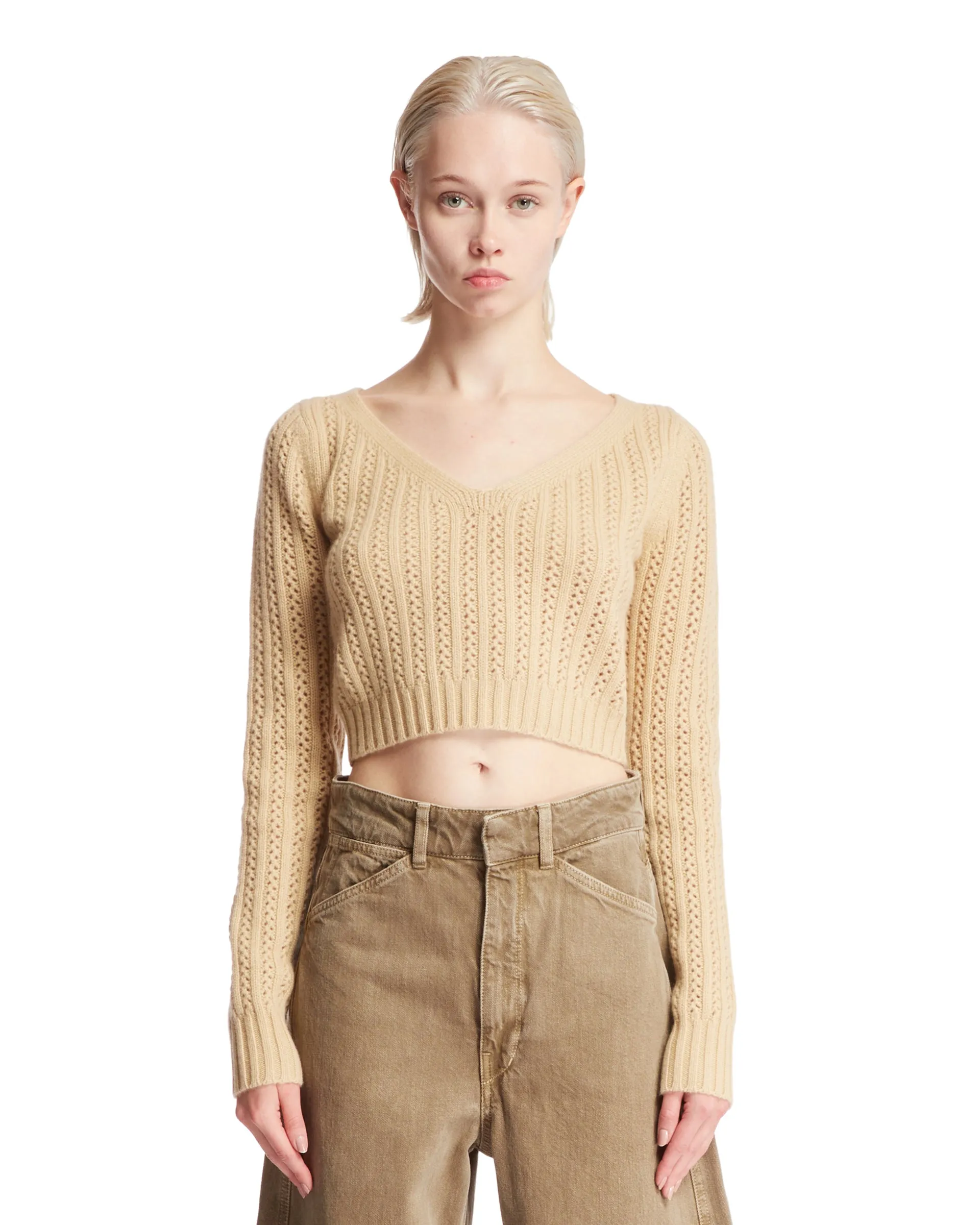 Beige Cashmere Cropped Sweater