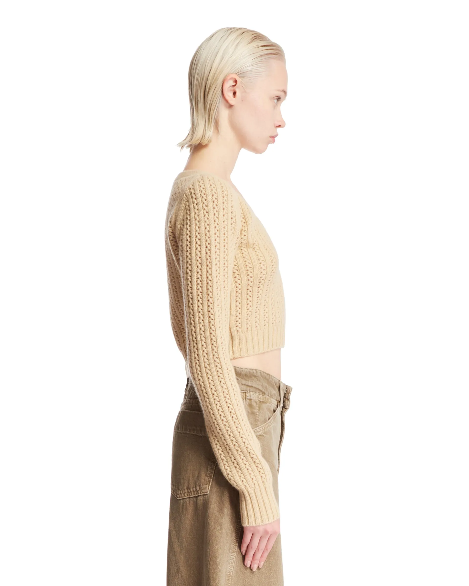 Beige Cashmere Cropped Sweater