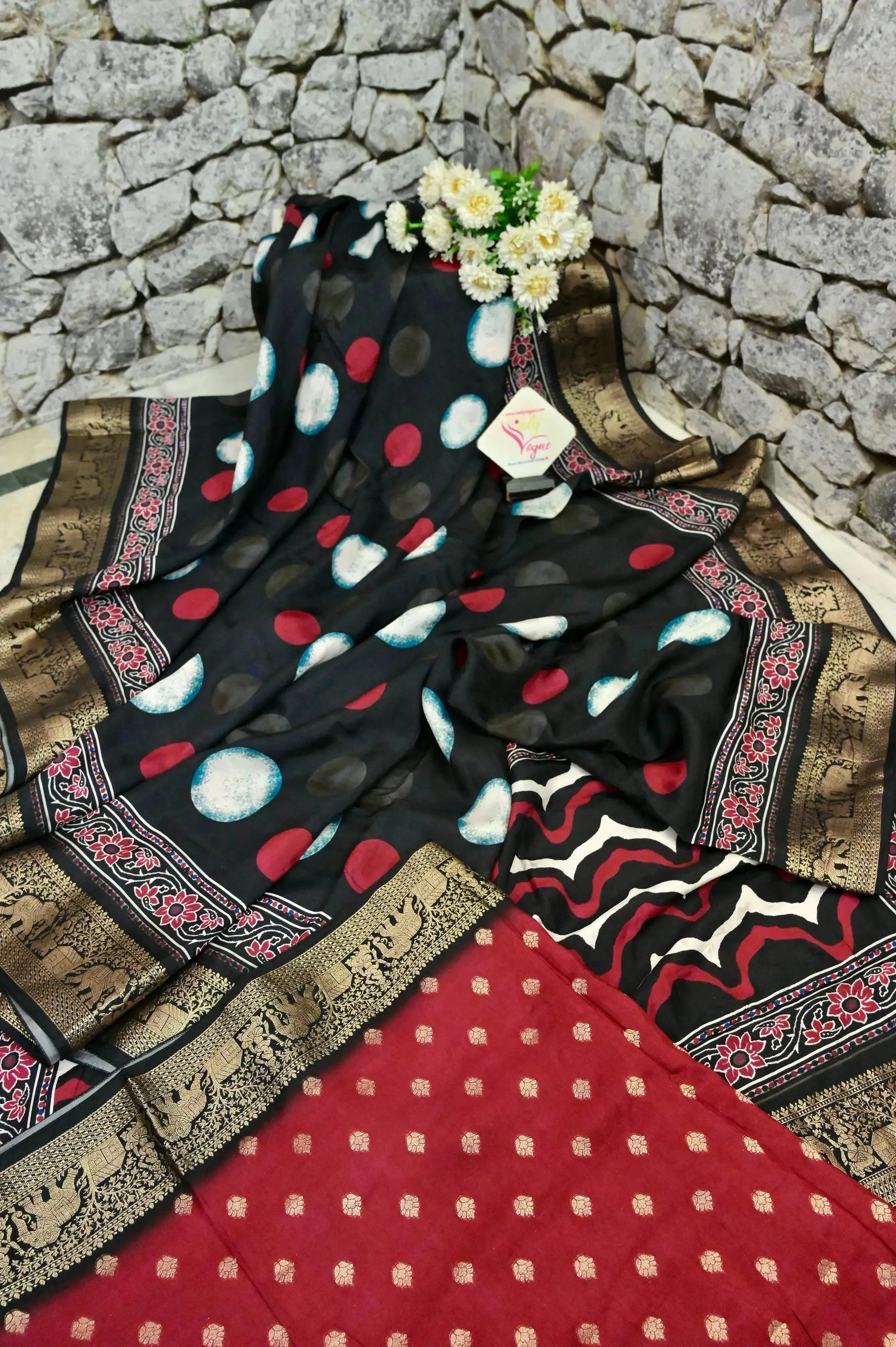 Black and Multicolor Dola Silk Saree with Zari Border