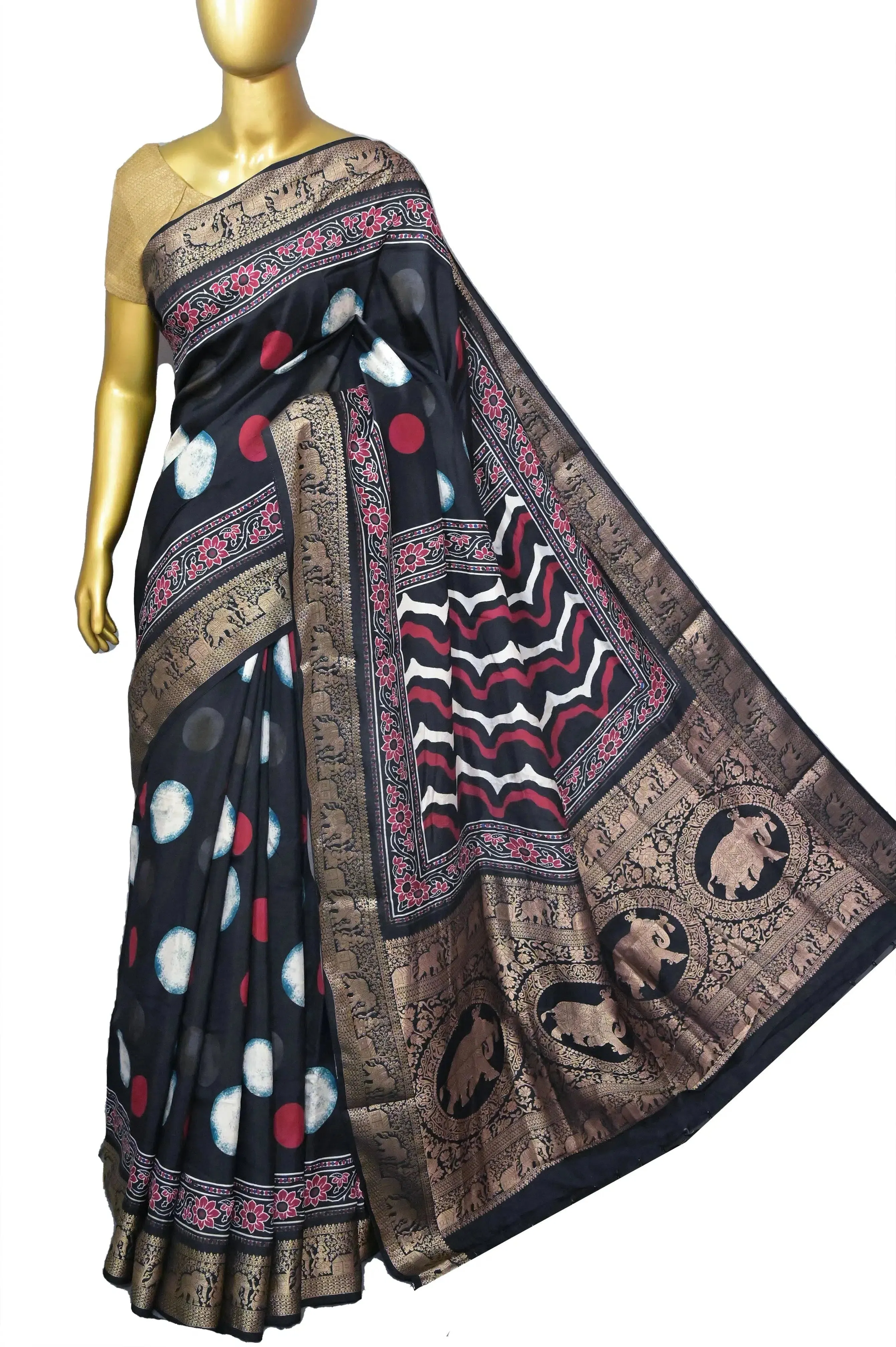 Black and Multicolor Dola Silk Saree with Zari Border