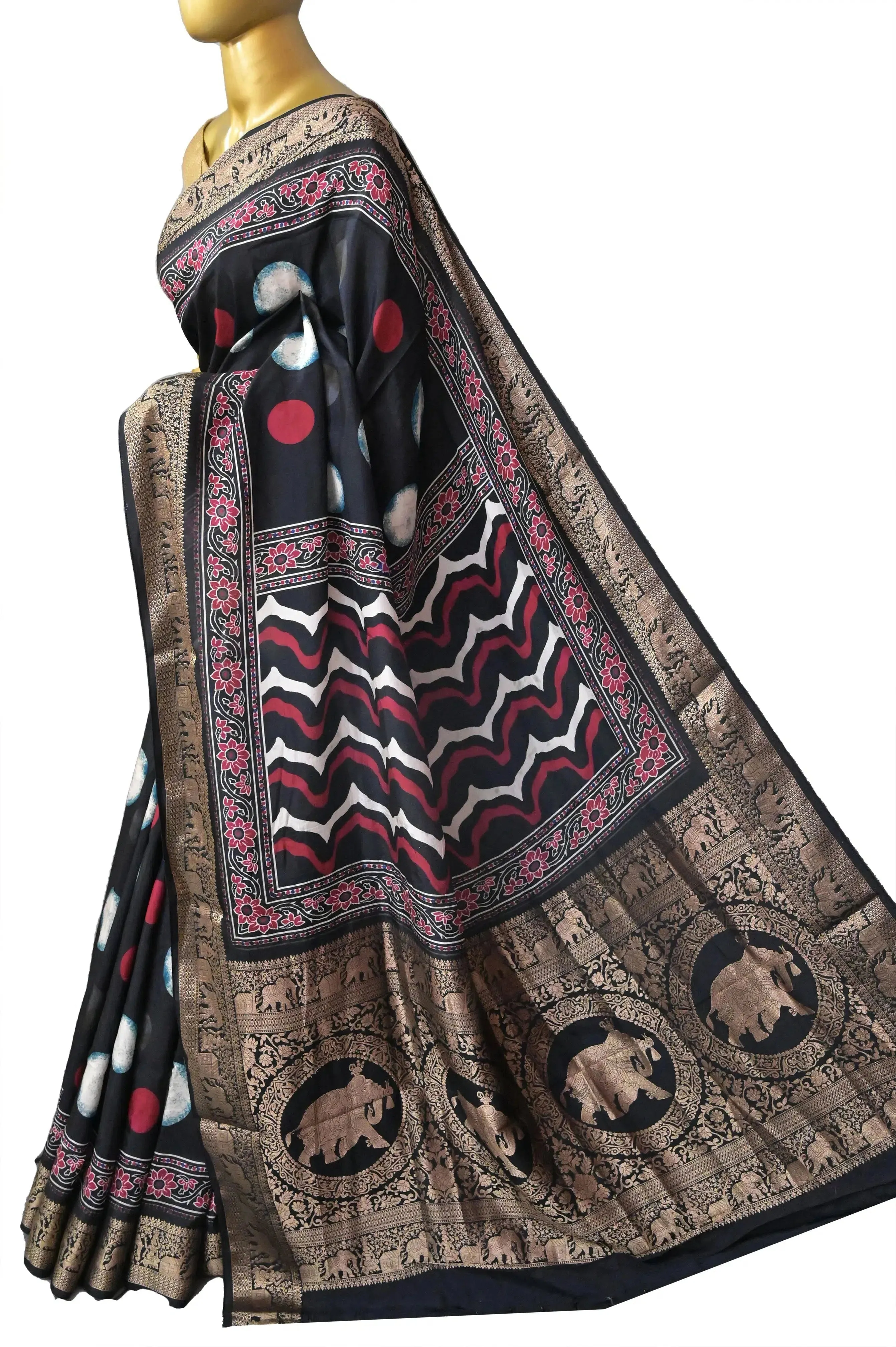 Black and Multicolor Dola Silk Saree with Zari Border