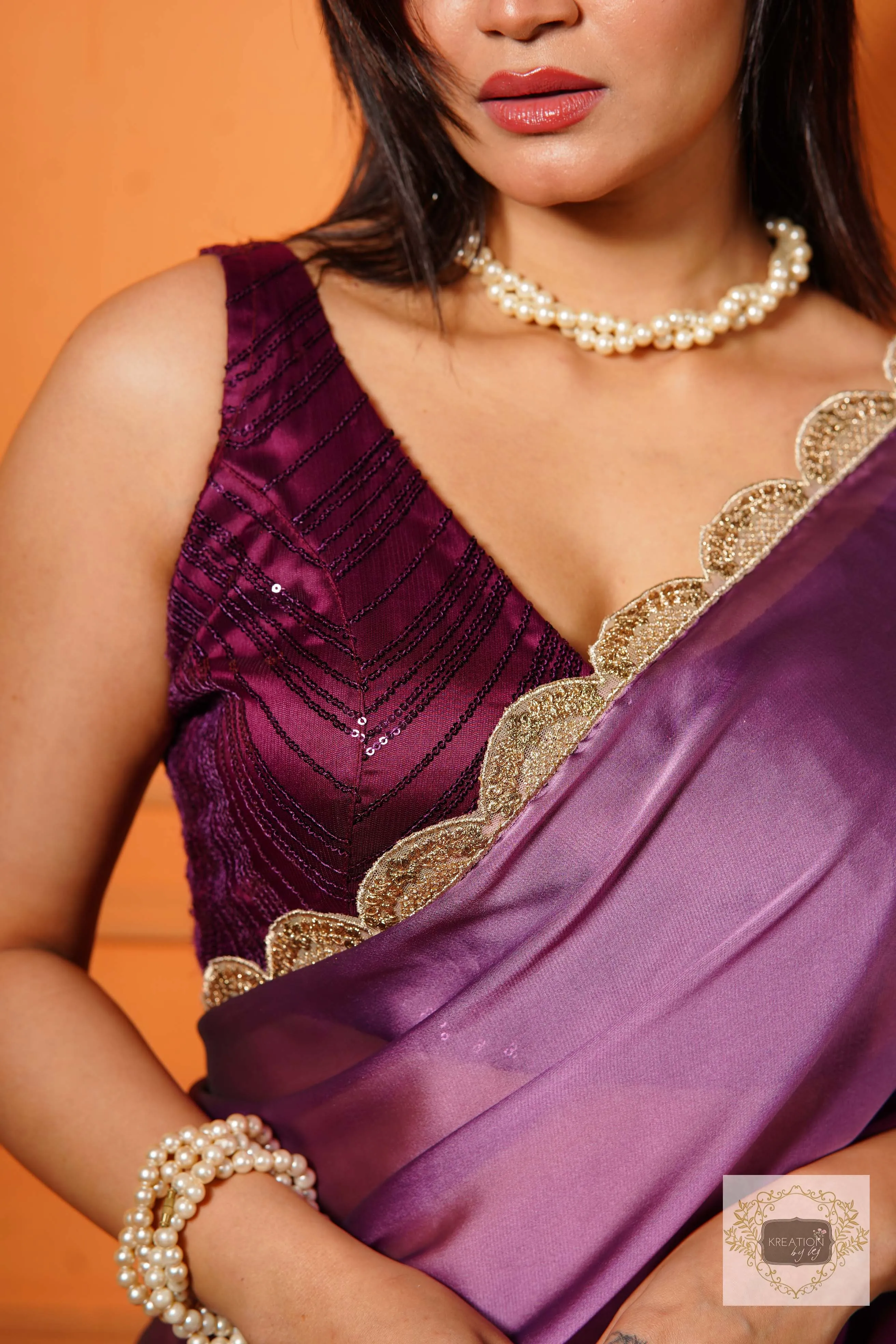 Black Currant Ombre Saree with Scallop Border